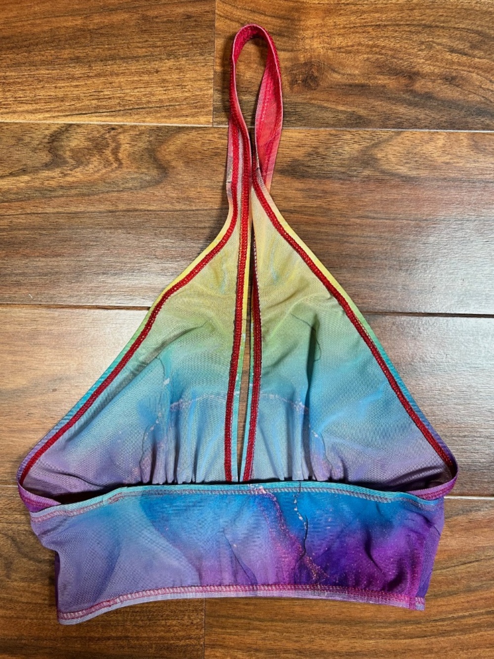 Badinka Rainbow Marble Mesh Set – Bell Bottom Pants + Crossed Sleeve Top-S - Picture 10 of 13